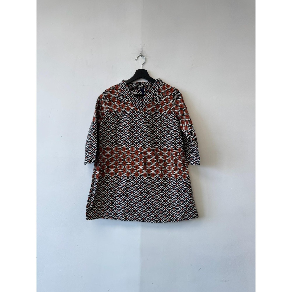 Vintage Joni California Dress Womens Medium Blue Mod‎ Geometric 3/4 Sleeve 60s